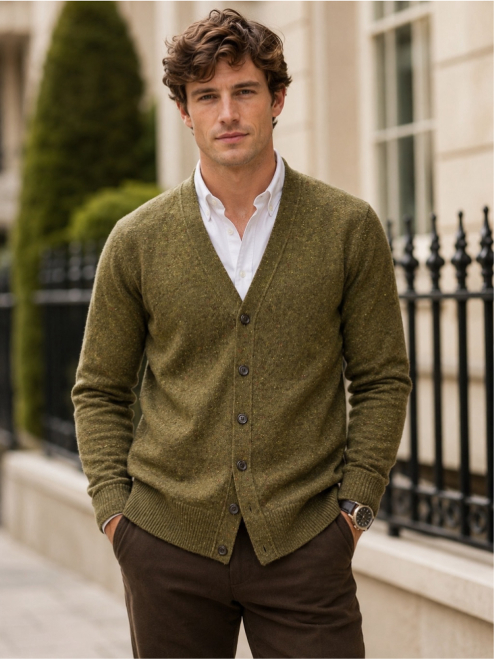 J Crew Cardigan Men’s S Merino Wool Button Front Dark Academia Ivy Preppy Green